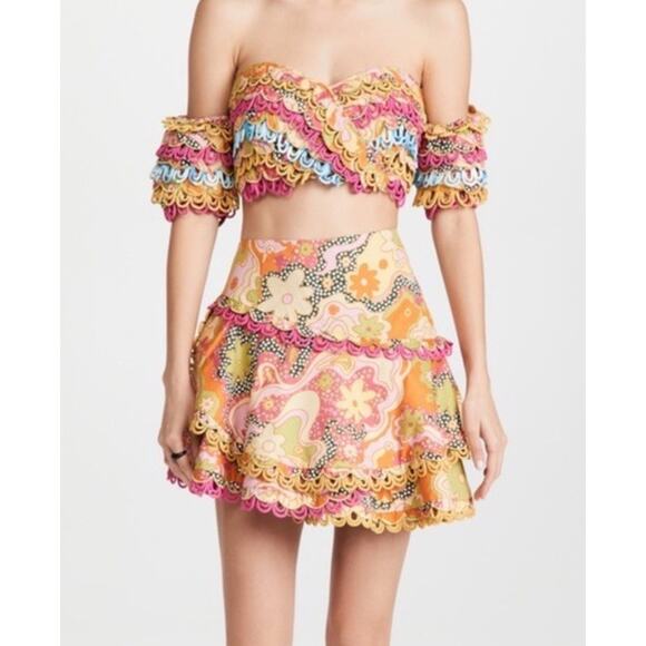 Celia B Dresses & Skirts - Celia B Corazon Mini Skirt Medium Colorful Embroidered Cotton Ruffle Hem